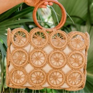 BEACH BROWN MULTI CIRCLE STRAW PURSE